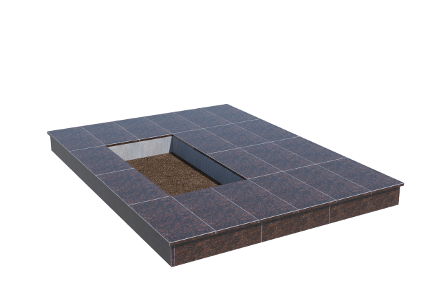 Площадки на могилу в&nbsp;Пензе | Площадка с вертикальной (15 см) облицовкой Дымовским гранитом (под цветник)