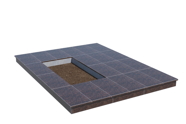 Площадки на могилу в&nbsp;Пензе | Площадка с вертикальной (10 см) облицовкой Дымовским гранитом (под цветник)