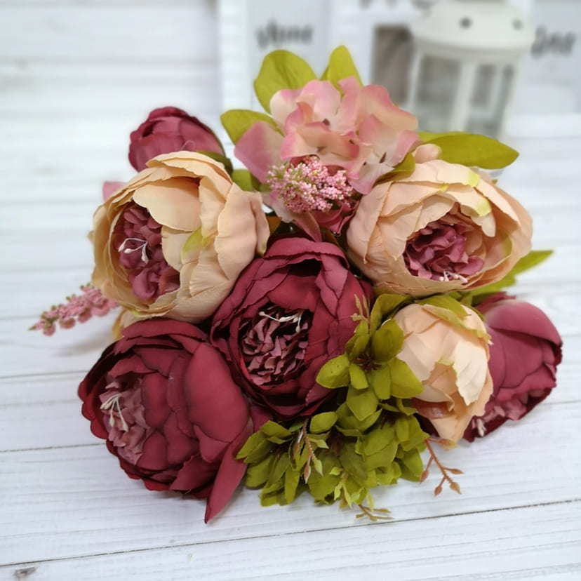 Искусственные цветы в Пензе | Цветы искусственные «Пионы», персиково-малиновые, букет
