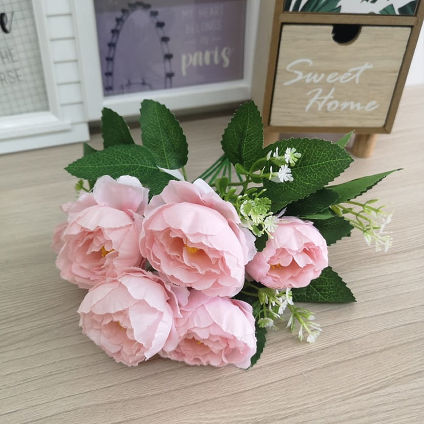 Искусственные цветы в Пензе | Цветы искусственные «Минипиончики с гипсофилой», нежно-розовые, букет