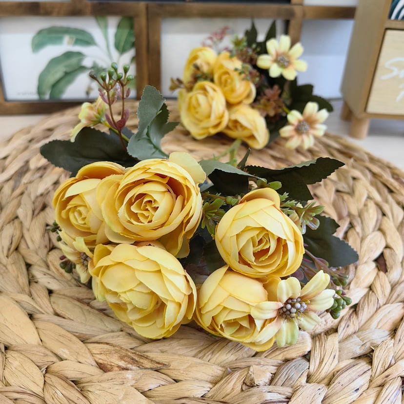 Искусственные цветы в Пензе | Цветы искусственные «Камелии с мелкоцветом», желтые, букет