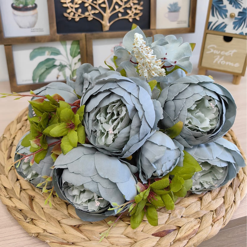 Искусственные цветы в Пензе | Цветы искусственные «Пионы», серо-голубые, букет